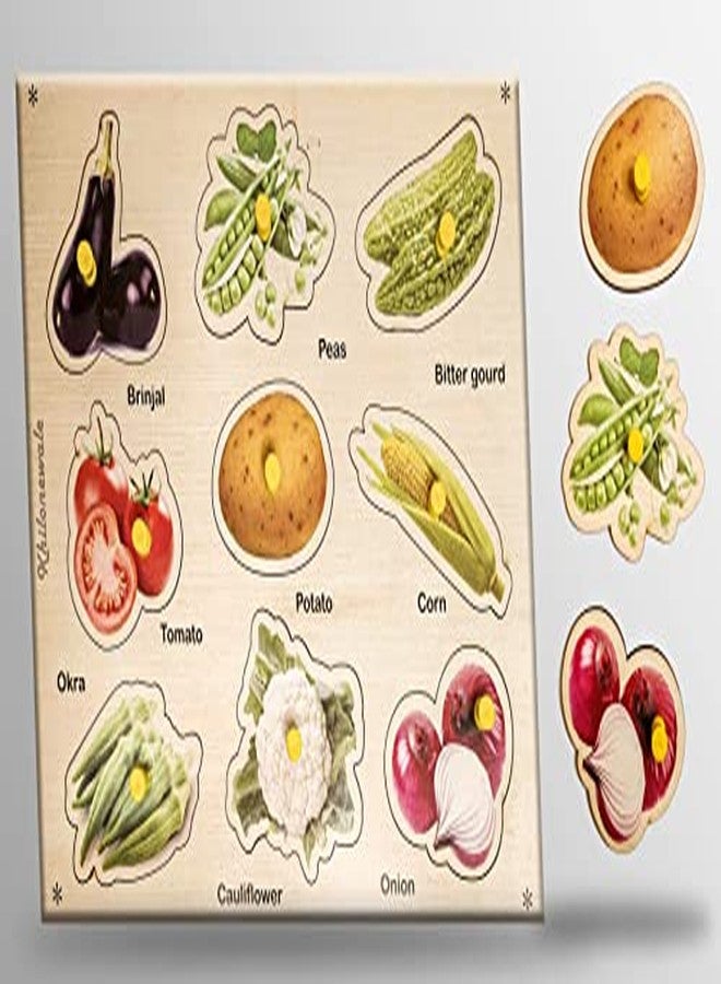 Khilonewale Kid's - Wooden Puzzle with Knobs Educational and Learning Toy for Kids (Vegetables) - Image 2